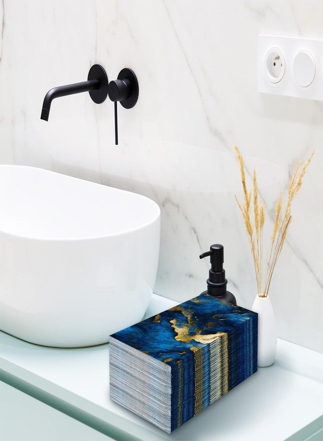 وولاين مناديل ورقية للضيوف من والين، بنقشة الرخام الأزرق والذهبي، للاستخدام مرة واحدة، مناسبة للحمام والمطبخ وتزيين الطاولة، 50 قطعة - Image 5